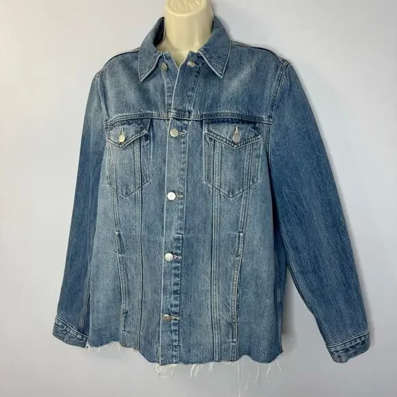 Lovers and Friends James Sarratoga Denim Jacket Relax Raw Hem Boho Blue L - Picture 9 of 16
